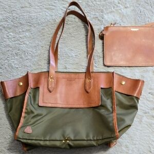 Jerome Dreyfuss Paris Leon olive green nylon leather tote bag